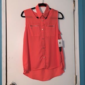 Orange My Michelle Button Down Tank Choker Collar